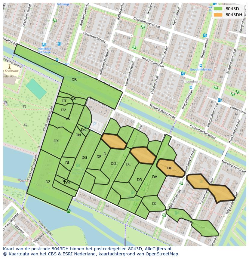 Afbeelding van het postcodegebied 8043 DH op de kaart.