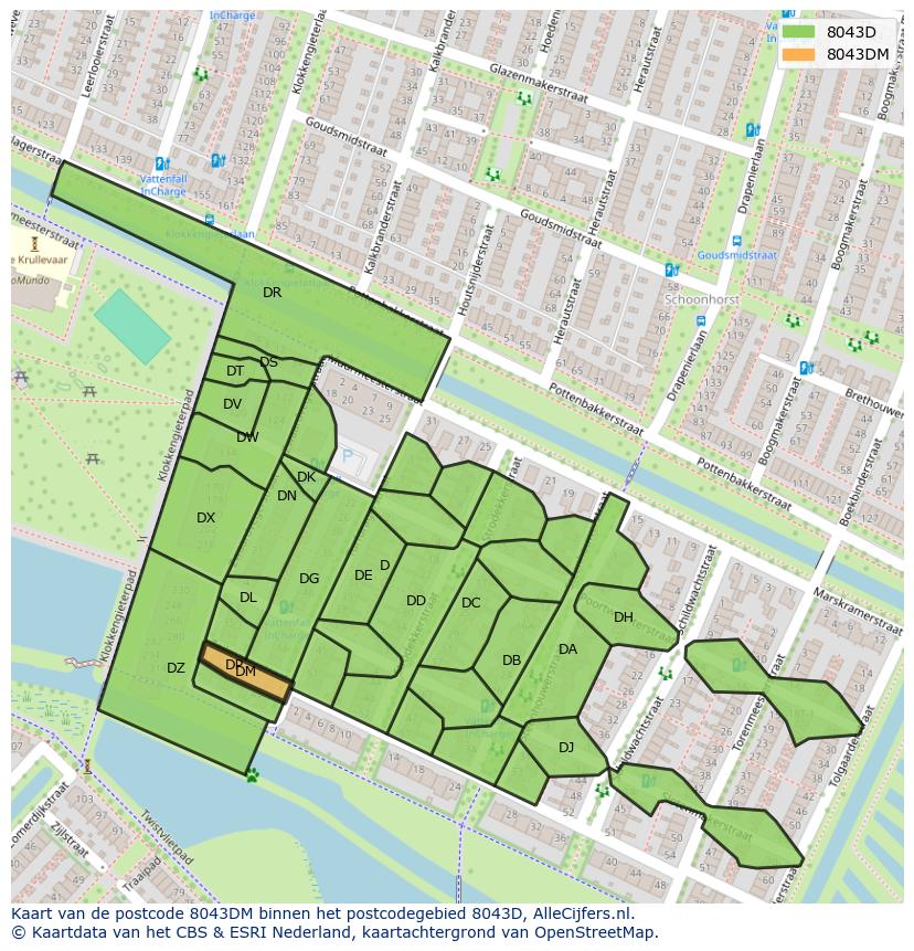Afbeelding van het postcodegebied 8043 DM op de kaart.