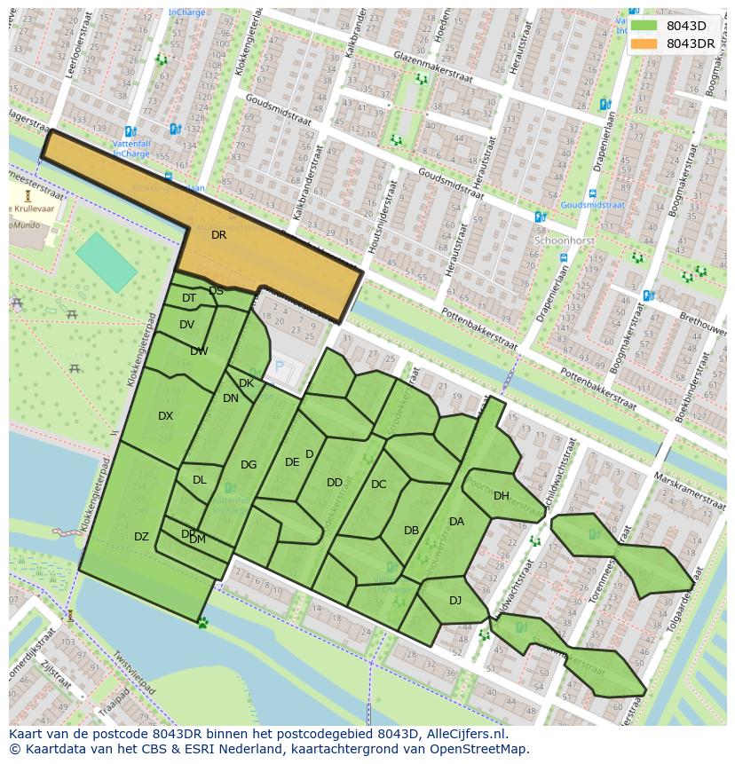 Afbeelding van het postcodegebied 8043 DR op de kaart.