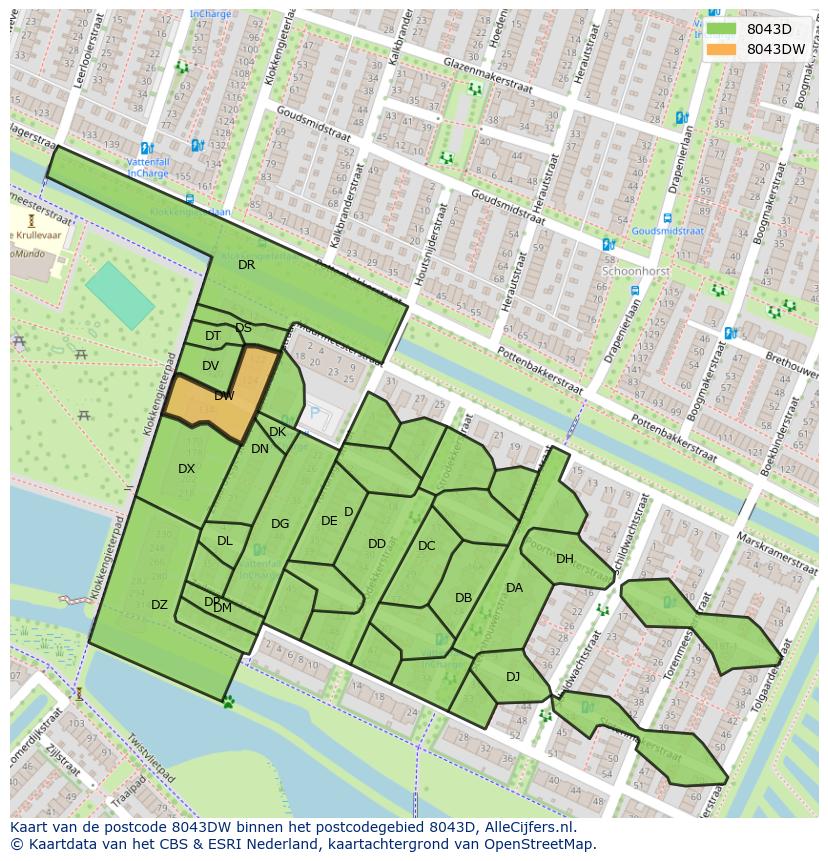 Afbeelding van het postcodegebied 8043 DW op de kaart.