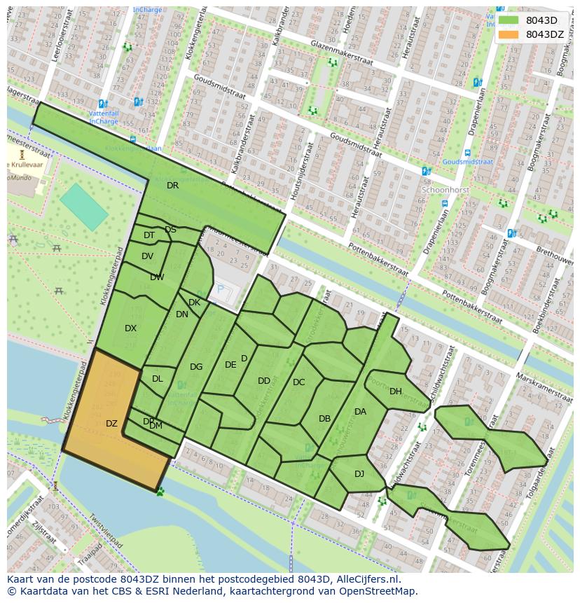 Afbeelding van het postcodegebied 8043 DZ op de kaart.