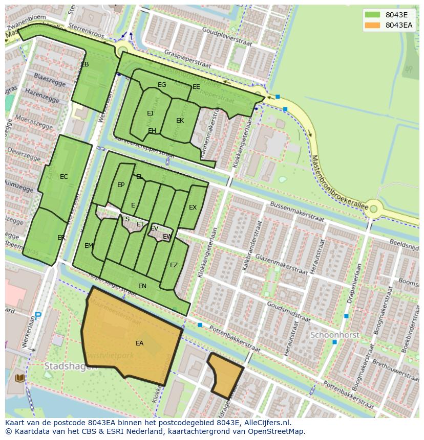 Afbeelding van het postcodegebied 8043 EA op de kaart.