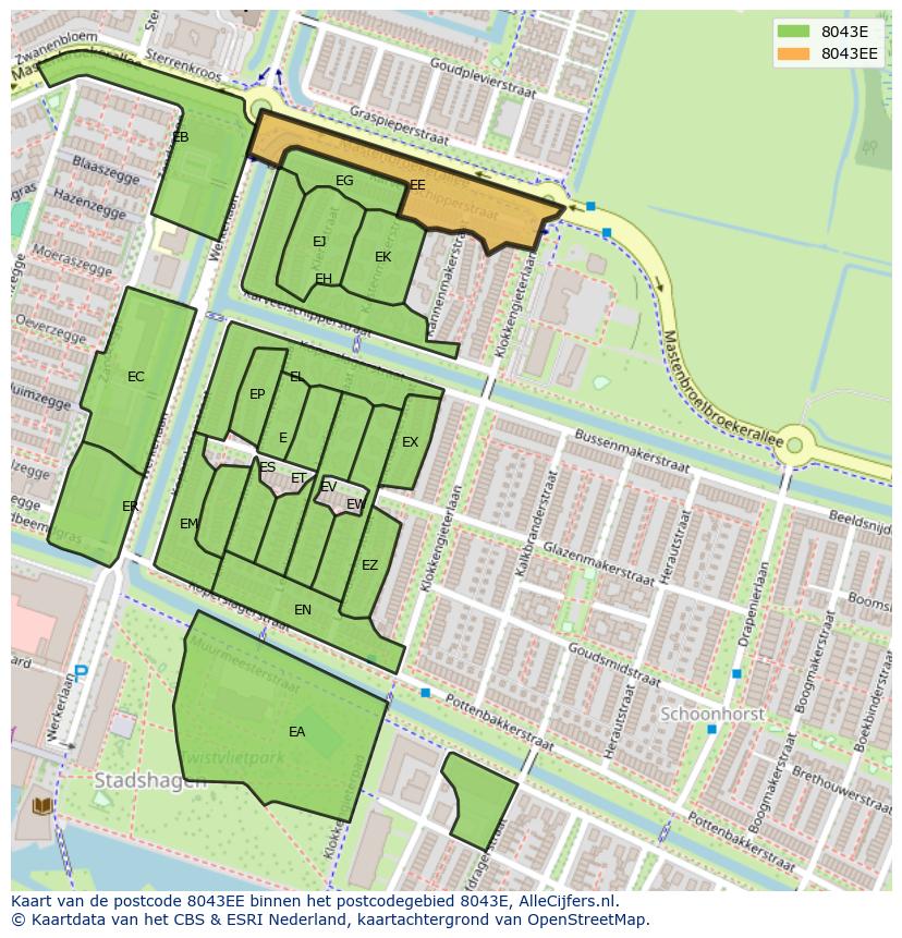 Afbeelding van het postcodegebied 8043 EE op de kaart.