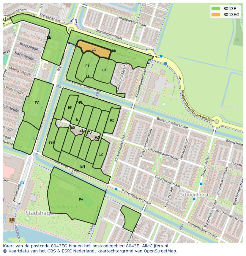 Afbeelding van het postcodegebied 8043 EG op de kaart.