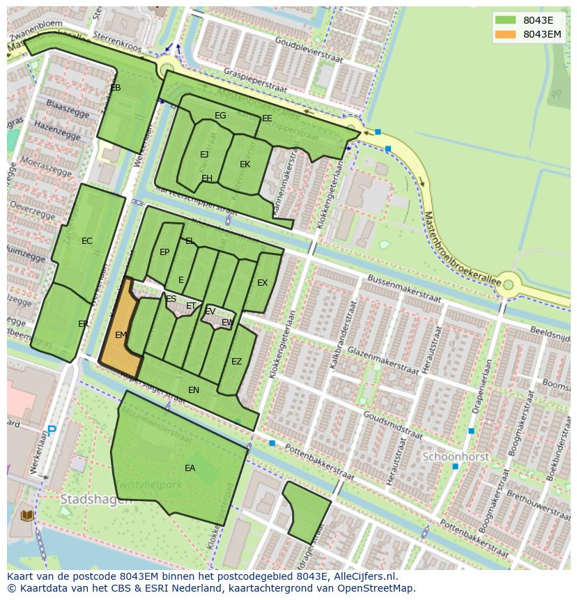 Afbeelding van het postcodegebied 8043 EM op de kaart.
