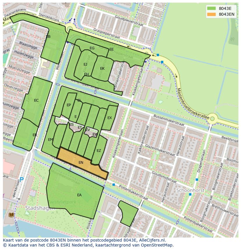 Afbeelding van het postcodegebied 8043 EN op de kaart.