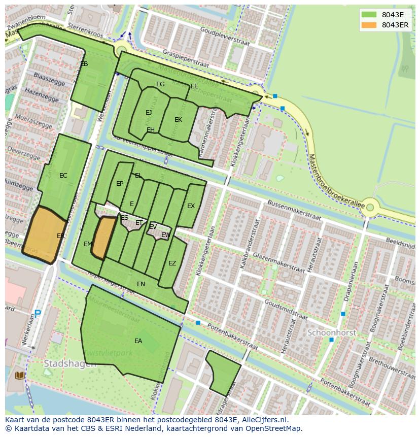 Afbeelding van het postcodegebied 8043 ER op de kaart.