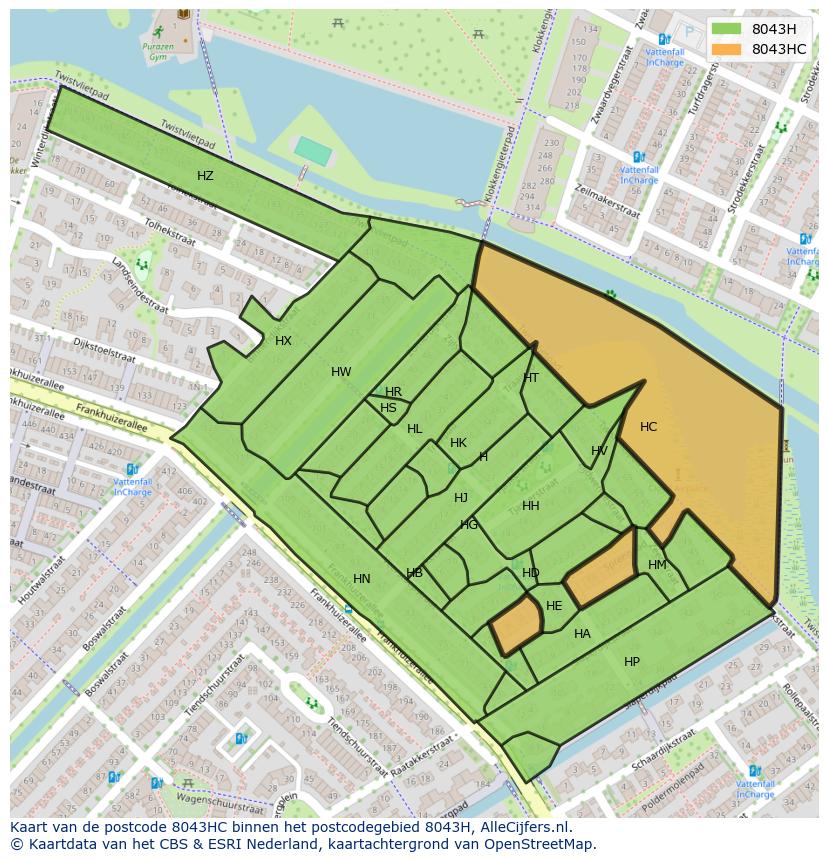 Afbeelding van het postcodegebied 8043 HC op de kaart.