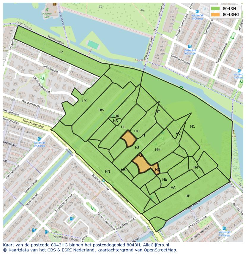 Afbeelding van het postcodegebied 8043 HG op de kaart.