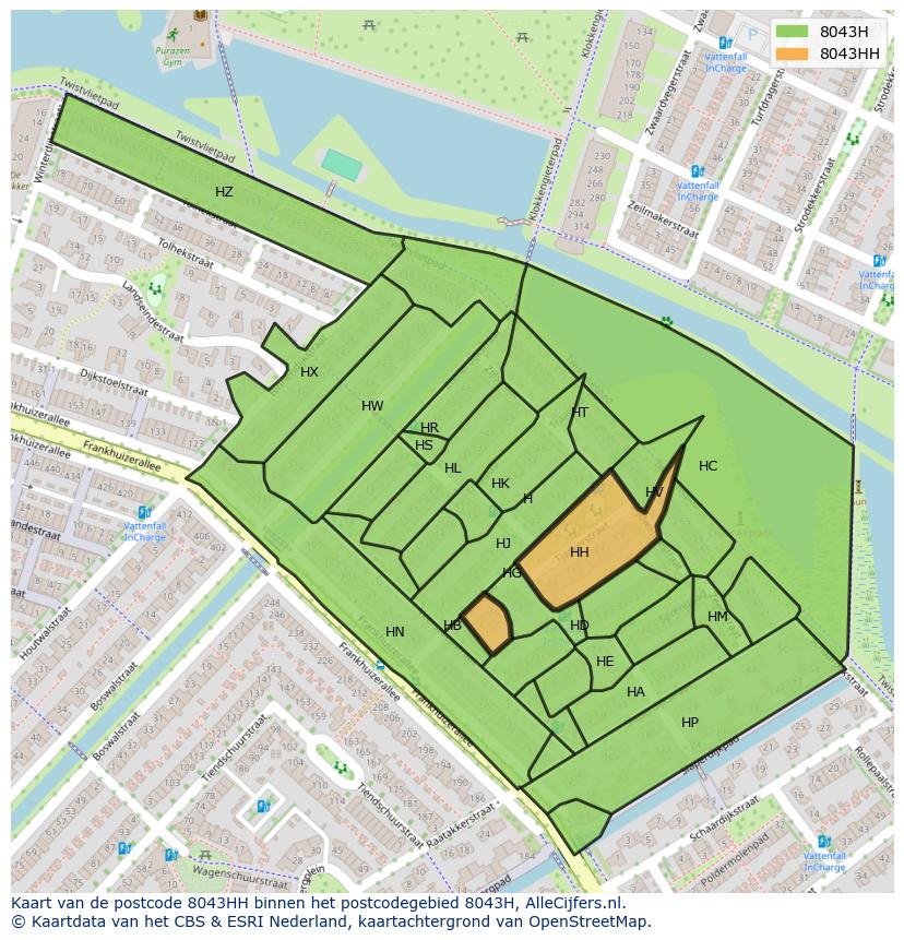 Afbeelding van het postcodegebied 8043 HH op de kaart.