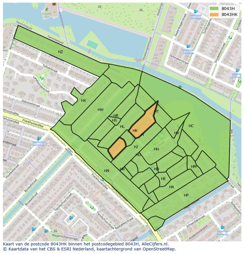 Afbeelding van het postcodegebied 8043 HK op de kaart.