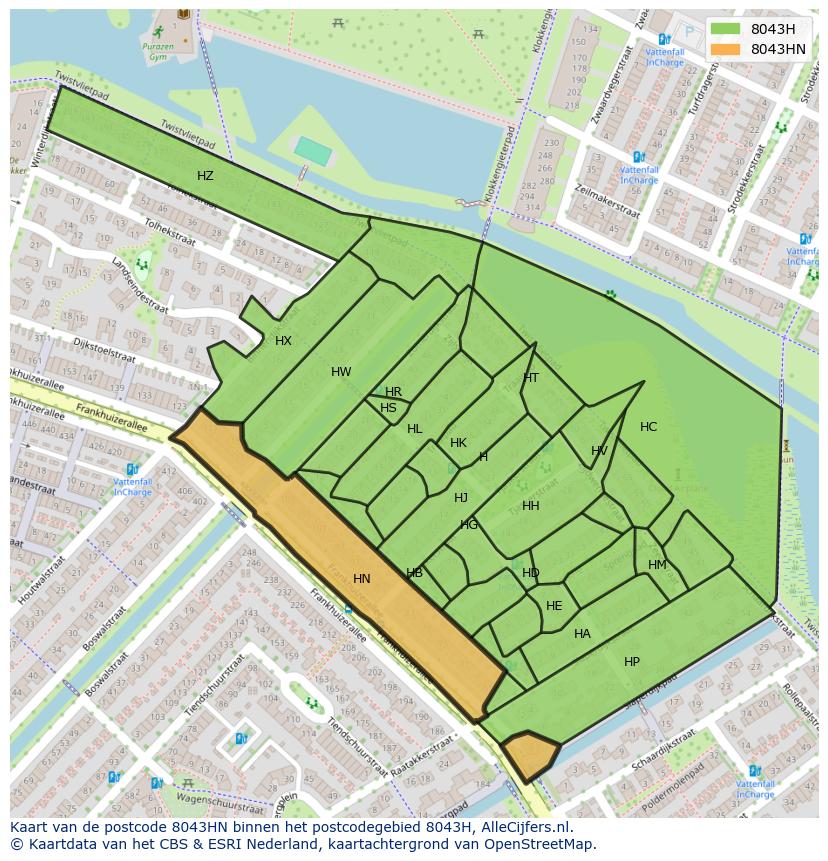 Afbeelding van het postcodegebied 8043 HN op de kaart.