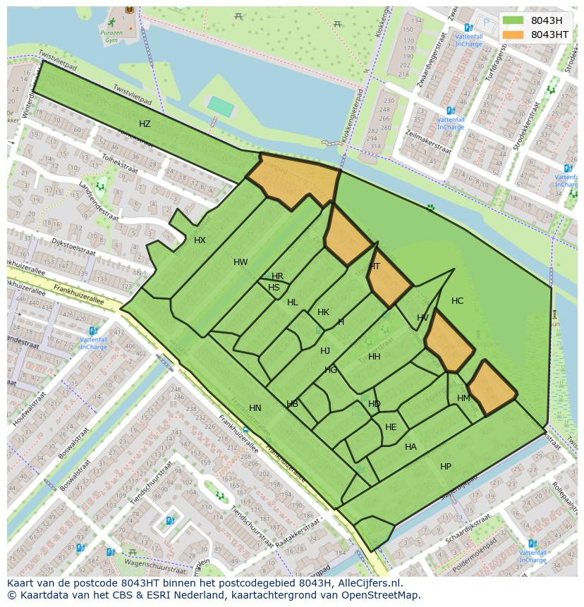 Afbeelding van het postcodegebied 8043 HT op de kaart.
