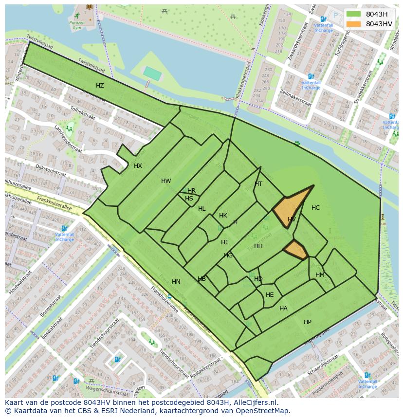Afbeelding van het postcodegebied 8043 HV op de kaart.