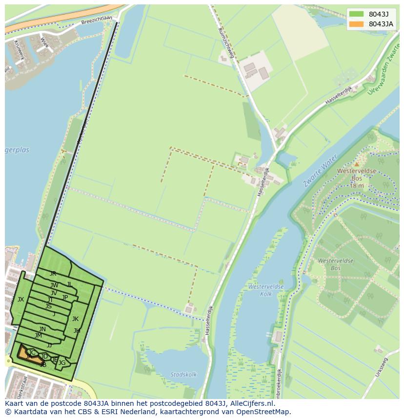 Afbeelding van het postcodegebied 8043 JA op de kaart.