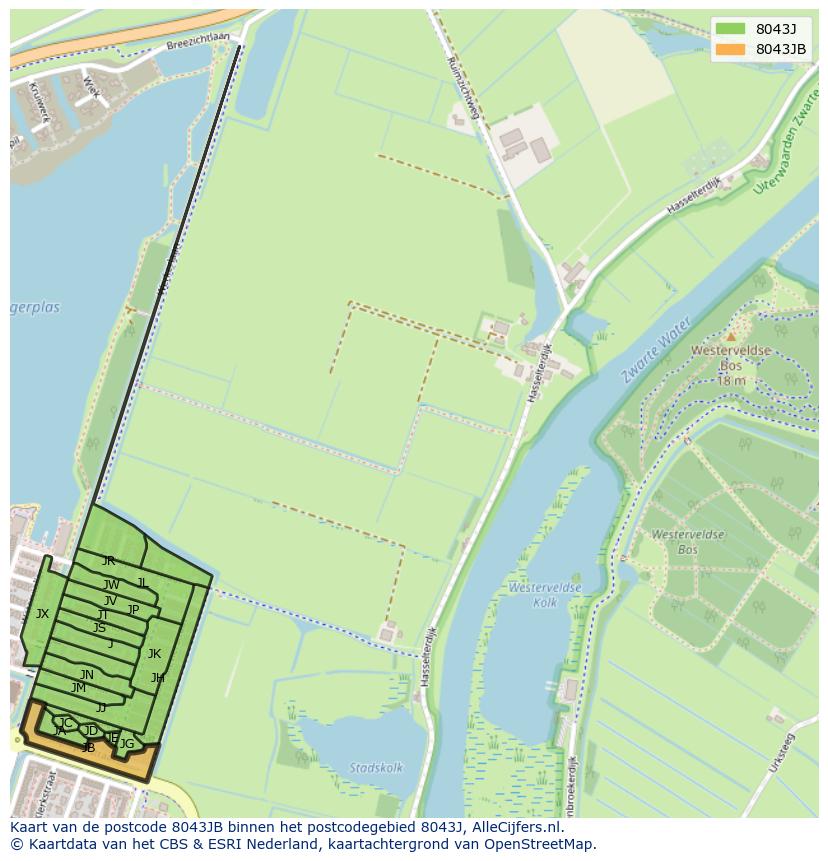 Afbeelding van het postcodegebied 8043 JB op de kaart.