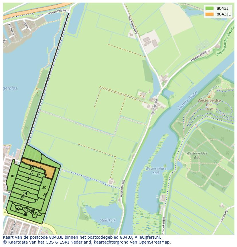 Afbeelding van het postcodegebied 8043 JL op de kaart.