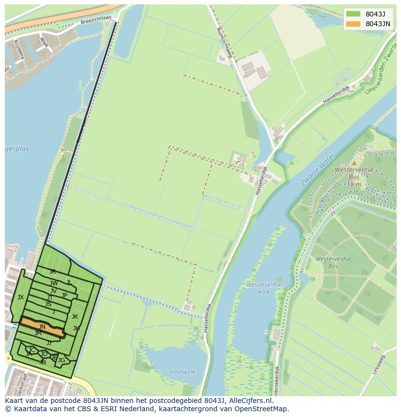 Afbeelding van het postcodegebied 8043 JN op de kaart.