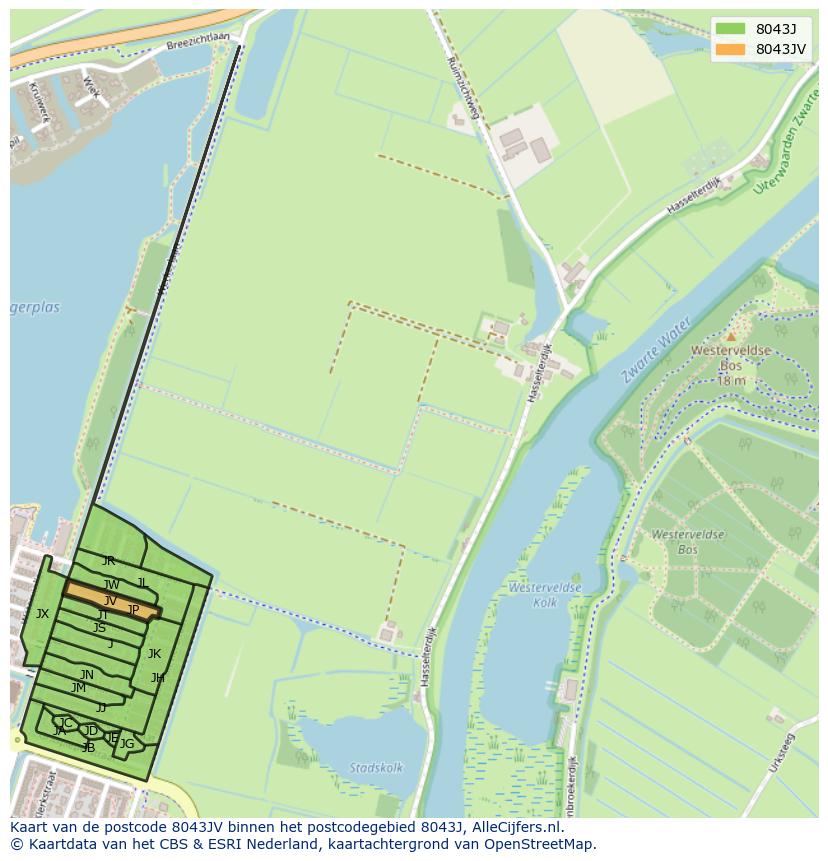 Afbeelding van het postcodegebied 8043 JV op de kaart.