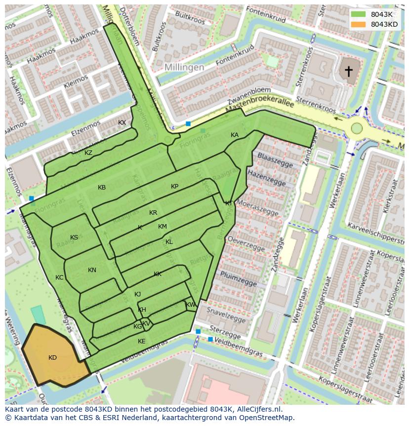 Afbeelding van het postcodegebied 8043 KD op de kaart.