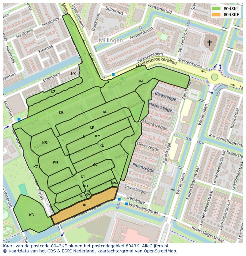 Afbeelding van het postcodegebied 8043 KE op de kaart.