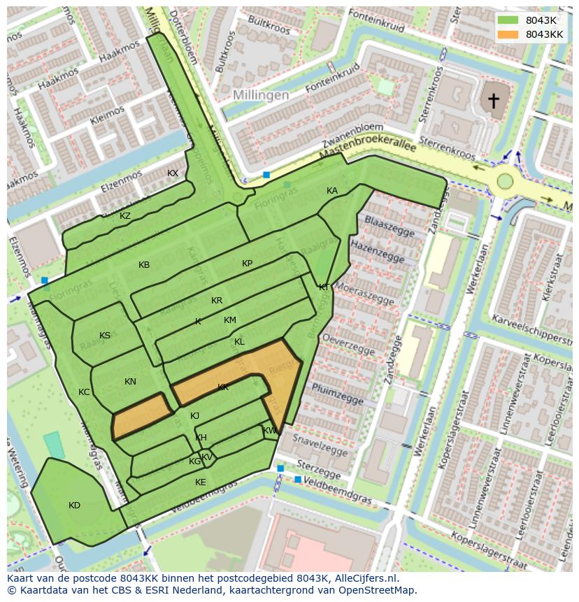 Afbeelding van het postcodegebied 8043 KK op de kaart.