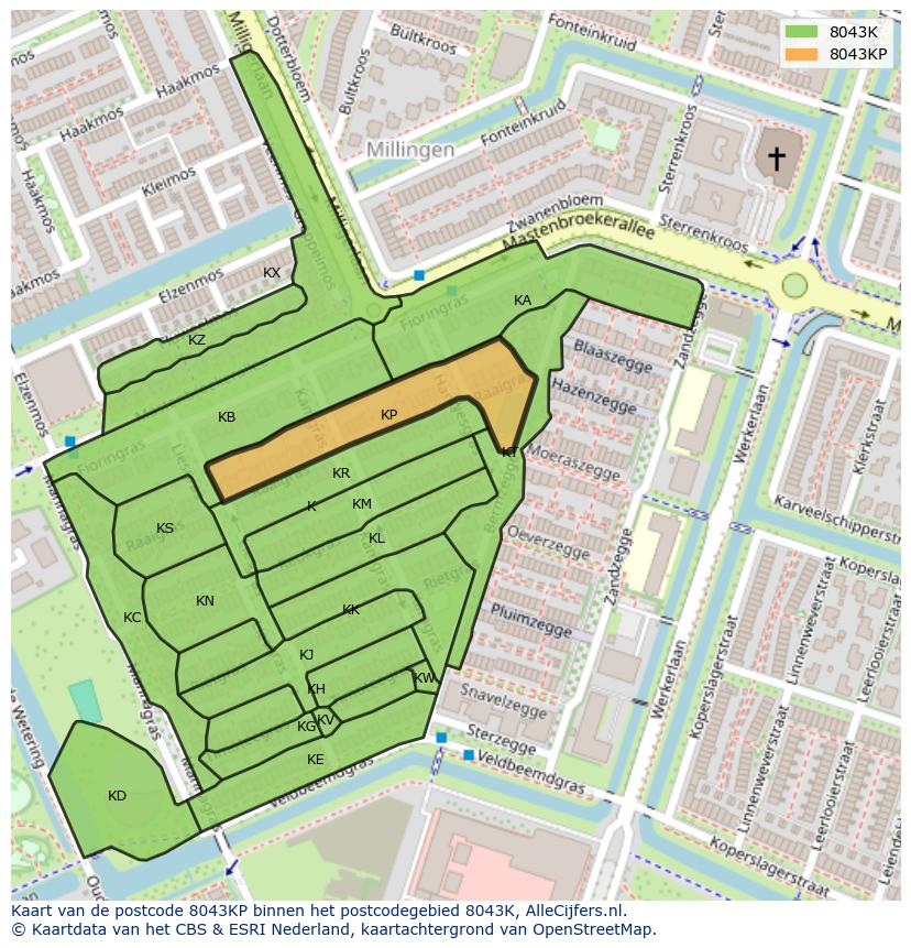 Afbeelding van het postcodegebied 8043 KP op de kaart.