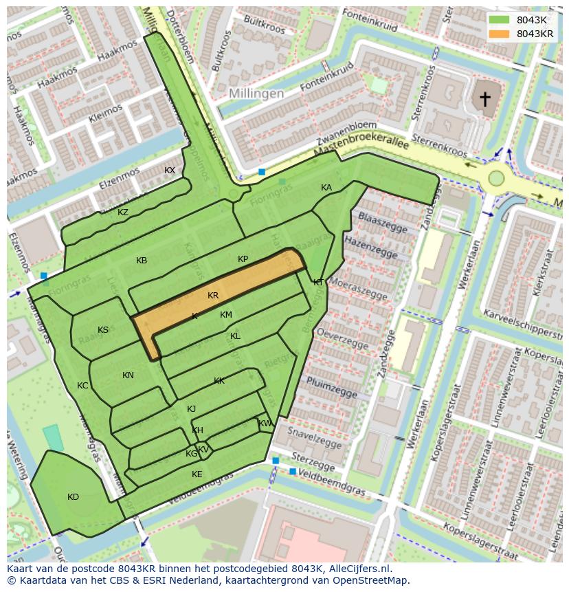 Afbeelding van het postcodegebied 8043 KR op de kaart.