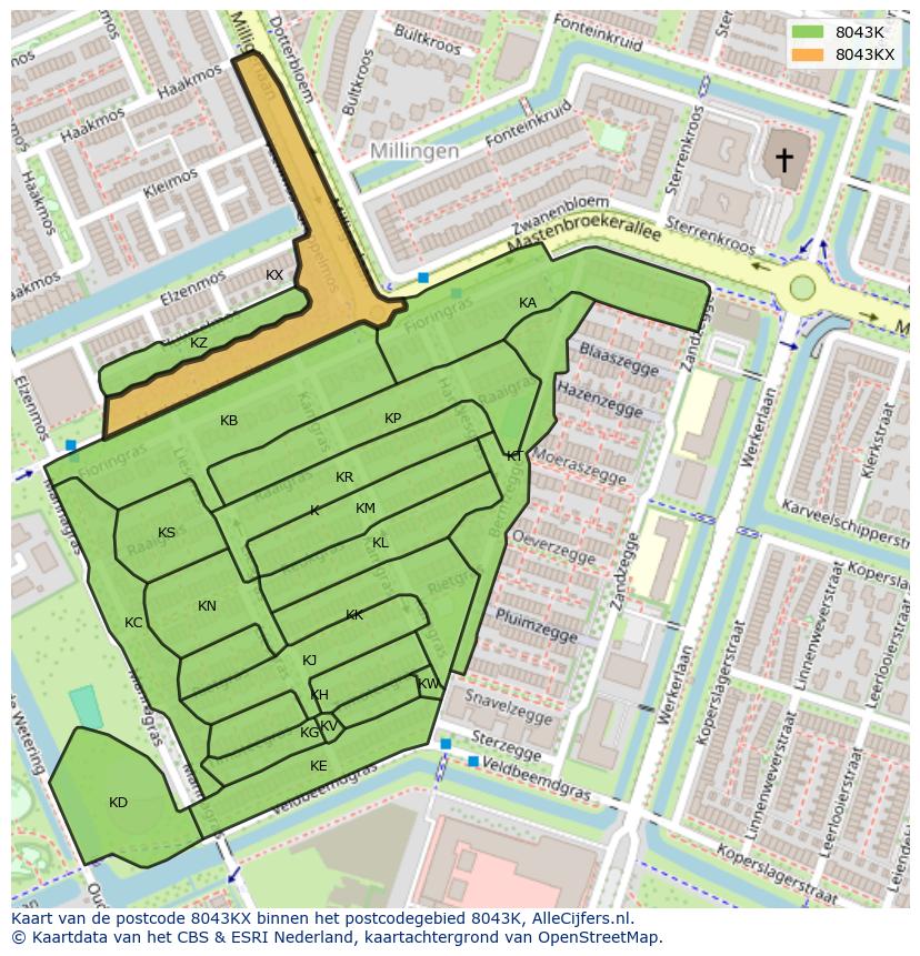 Afbeelding van het postcodegebied 8043 KX op de kaart.