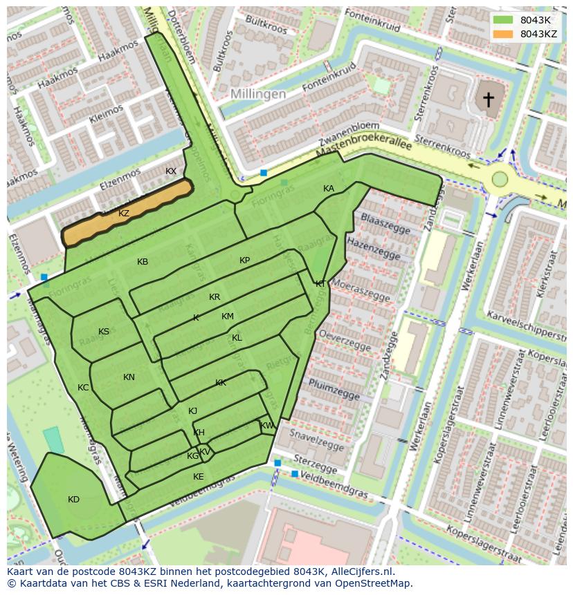 Afbeelding van het postcodegebied 8043 KZ op de kaart.