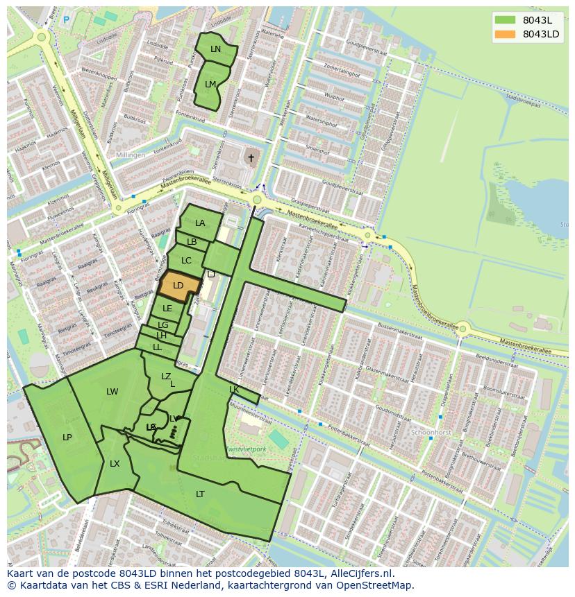 Afbeelding van het postcodegebied 8043 LD op de kaart.