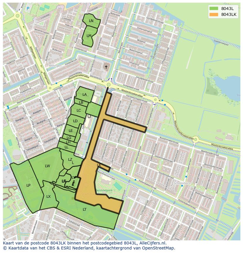 Afbeelding van het postcodegebied 8043 LK op de kaart.