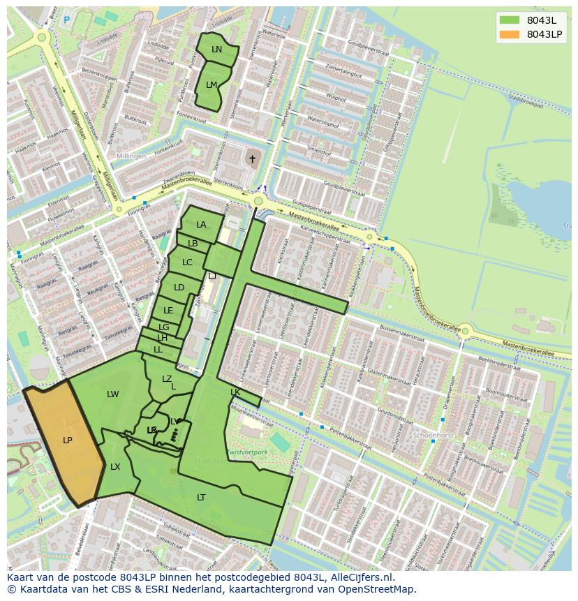 Afbeelding van het postcodegebied 8043 LP op de kaart.