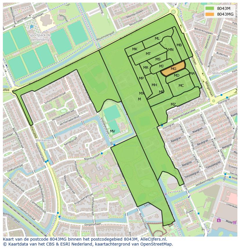 Afbeelding van het postcodegebied 8043 MG op de kaart.