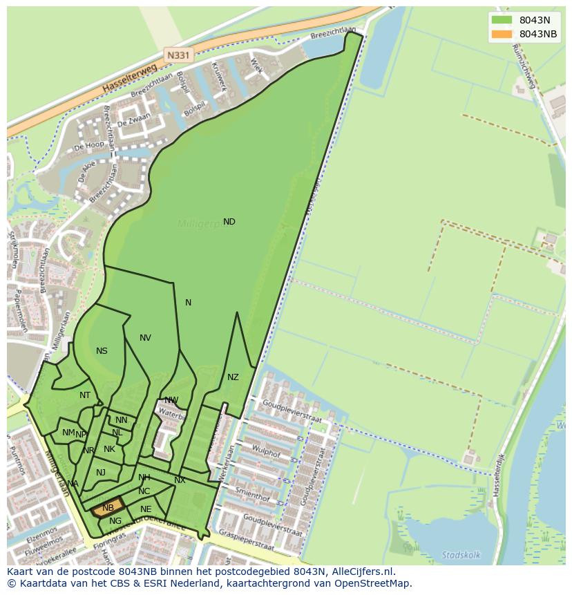 Afbeelding van het postcodegebied 8043 NB op de kaart.