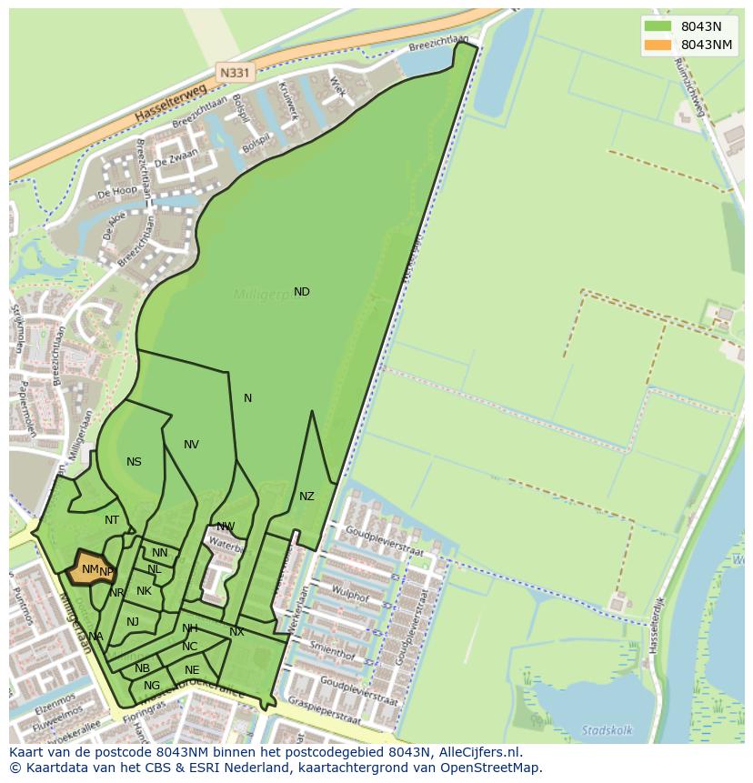 Afbeelding van het postcodegebied 8043 NM op de kaart.