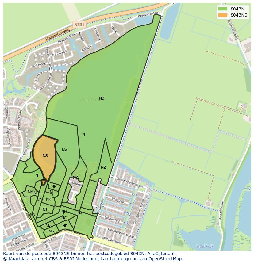 Afbeelding van het postcodegebied 8043 NS op de kaart.