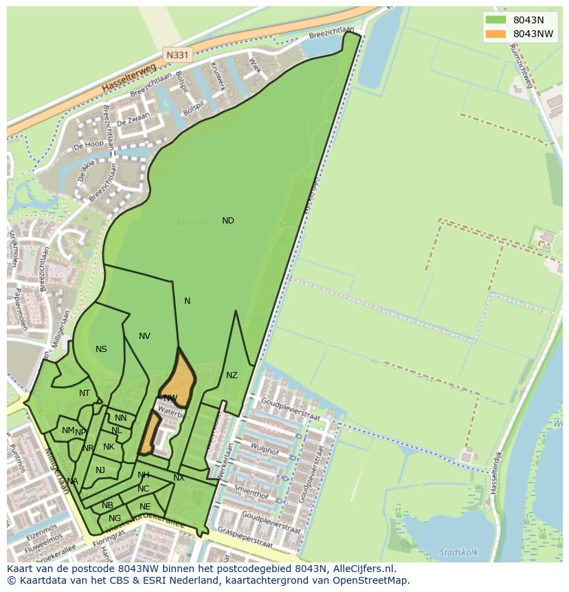 Afbeelding van het postcodegebied 8043 NW op de kaart.