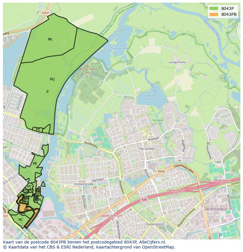 Afbeelding van het postcodegebied 8043 PB op de kaart.