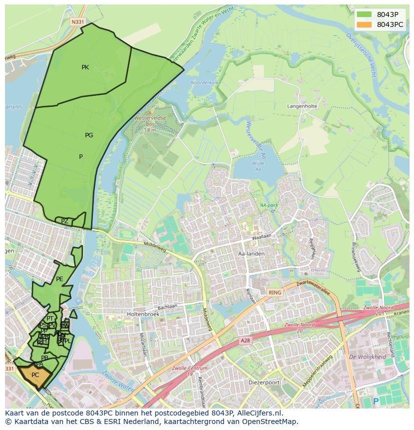Afbeelding van het postcodegebied 8043 PC op de kaart.