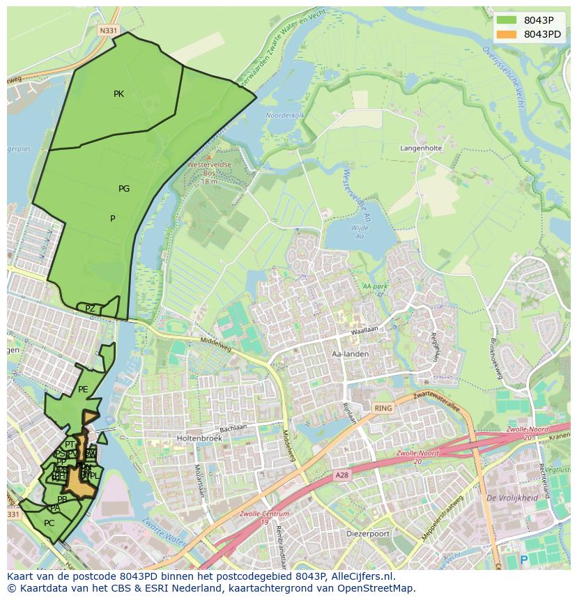 Afbeelding van het postcodegebied 8043 PD op de kaart.