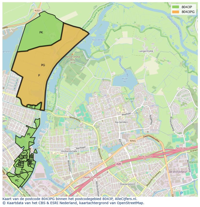 Afbeelding van het postcodegebied 8043 PG op de kaart.