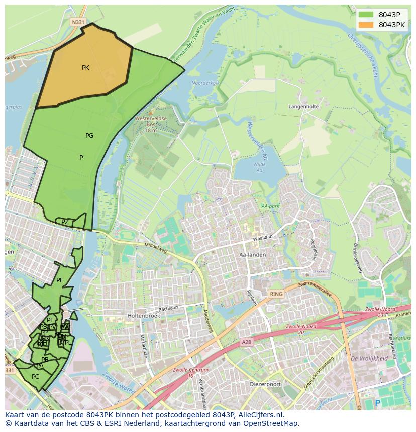 Afbeelding van het postcodegebied 8043 PK op de kaart.