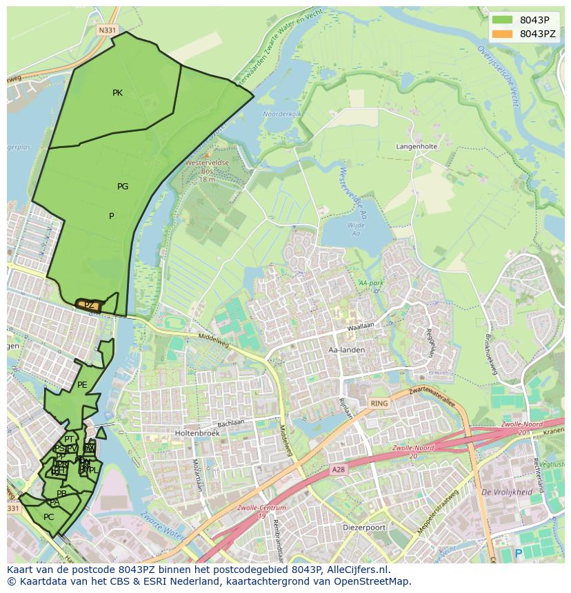 Afbeelding van het postcodegebied 8043 PZ op de kaart.