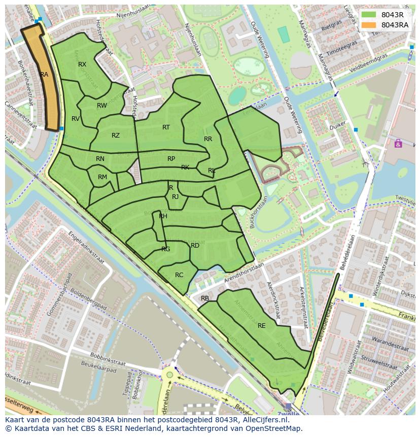 Afbeelding van het postcodegebied 8043 RA op de kaart.