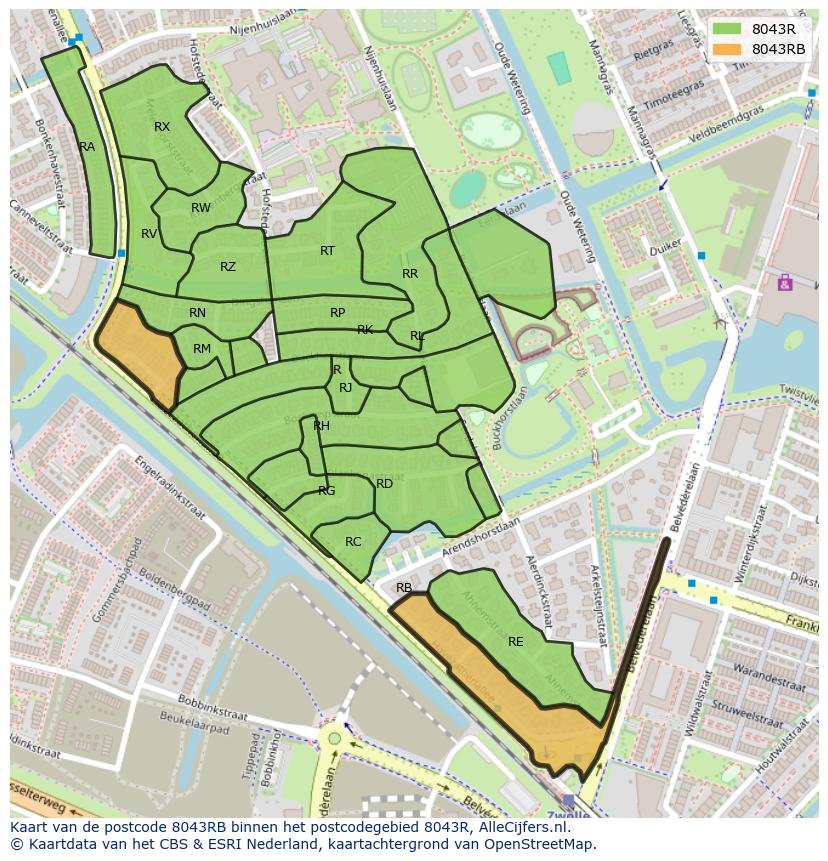 Afbeelding van het postcodegebied 8043 RB op de kaart.