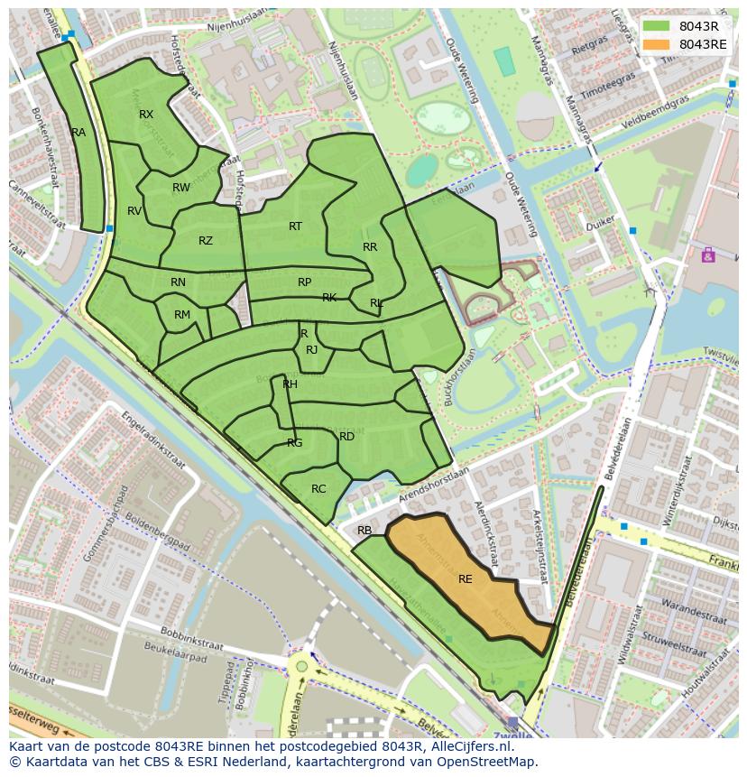 Afbeelding van het postcodegebied 8043 RE op de kaart.