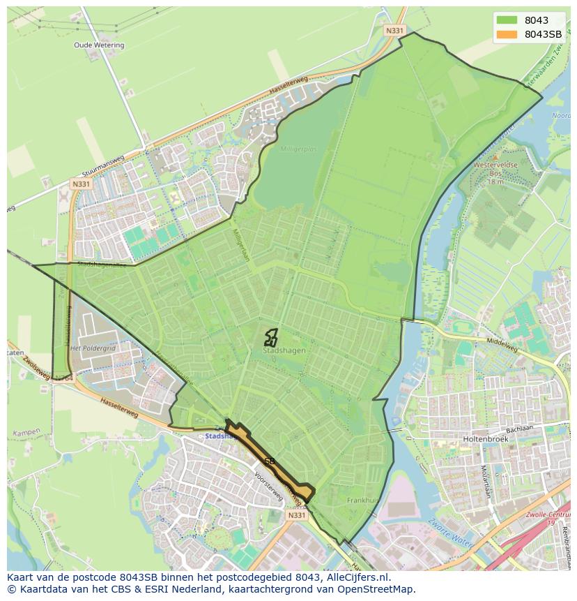 Afbeelding van het postcodegebied 8043 SB op de kaart.