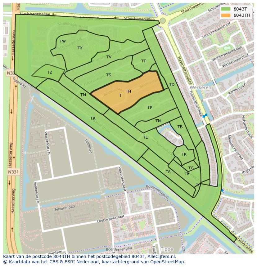 Afbeelding van het postcodegebied 8043 TH op de kaart.