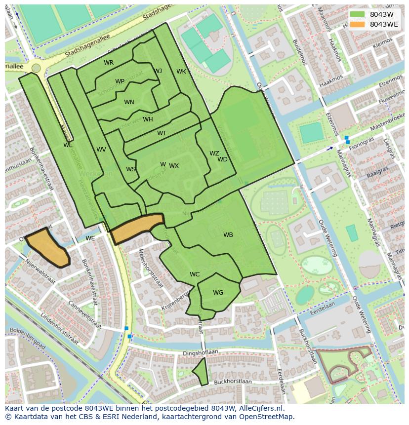 Afbeelding van het postcodegebied 8043 WE op de kaart.